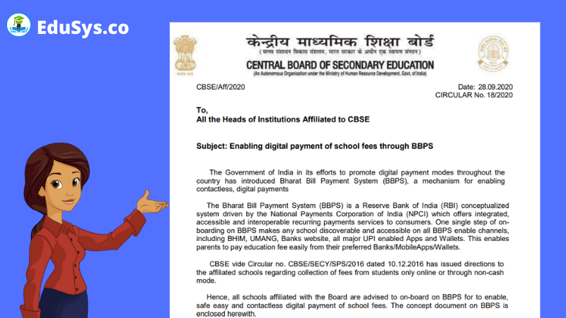 NPCI BBPS CBSE Guidelines (2021-22) -  Enabling digital payment of school fees