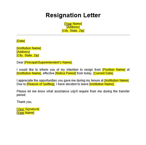 Free Example Of Resignation Letter from www.edusys.co