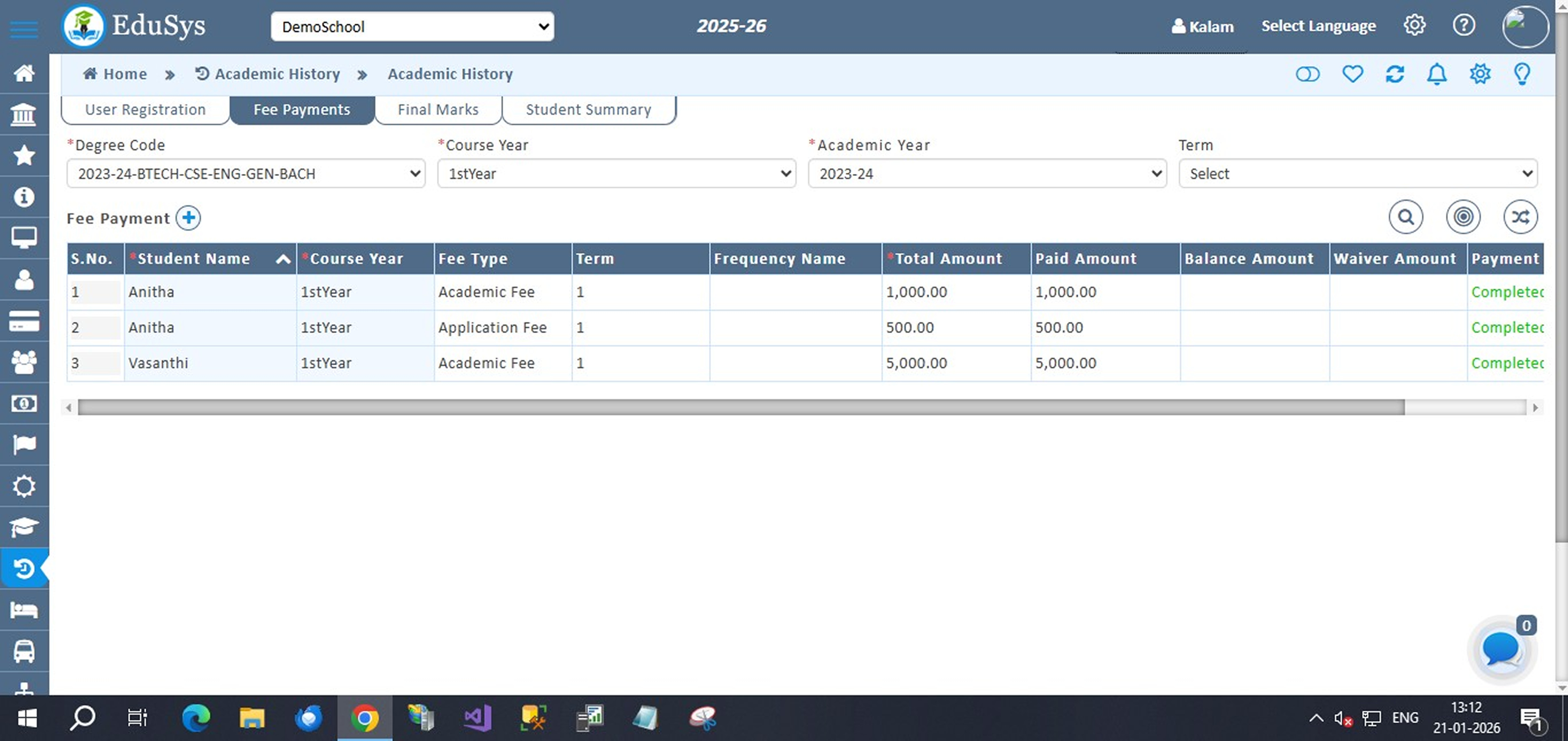 College Academic History