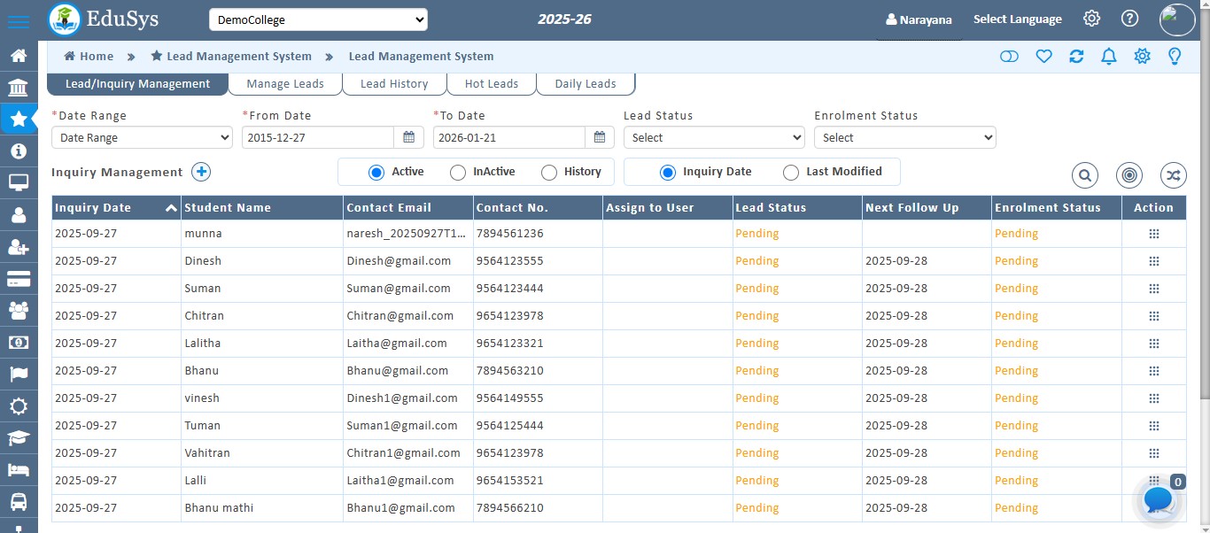 College Inquiry Management