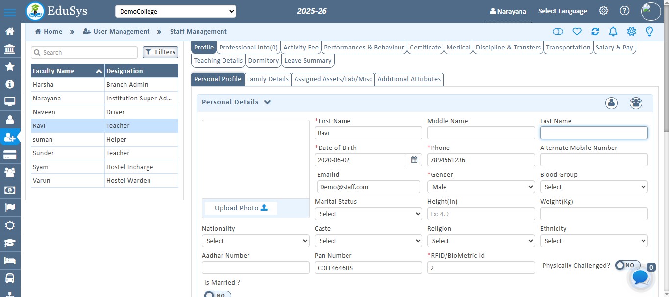 College Faculty Staff Management