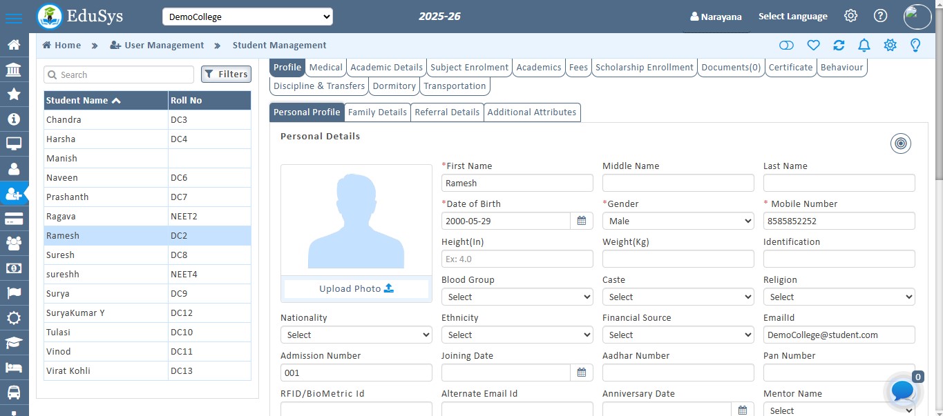 College Student Database Management