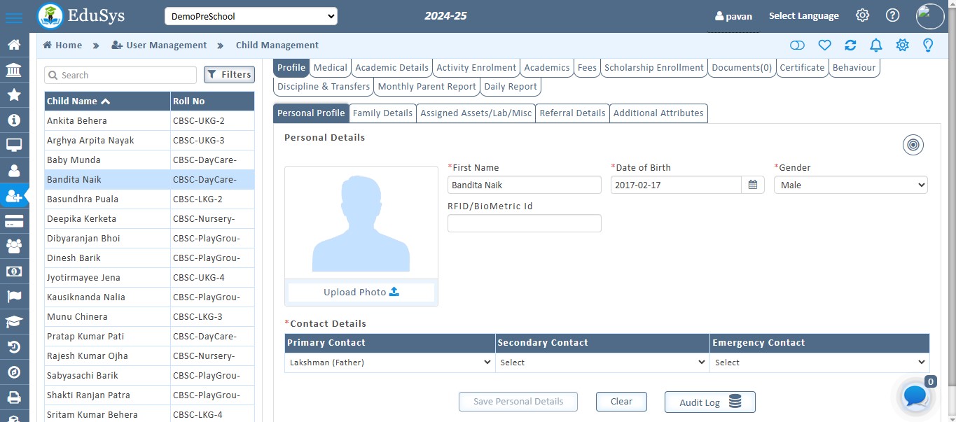 Pre-School Child Record Management