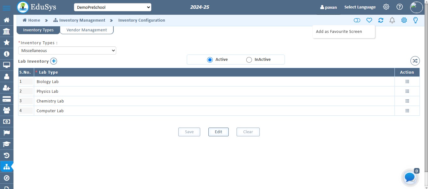 Pre-School Inventory Management