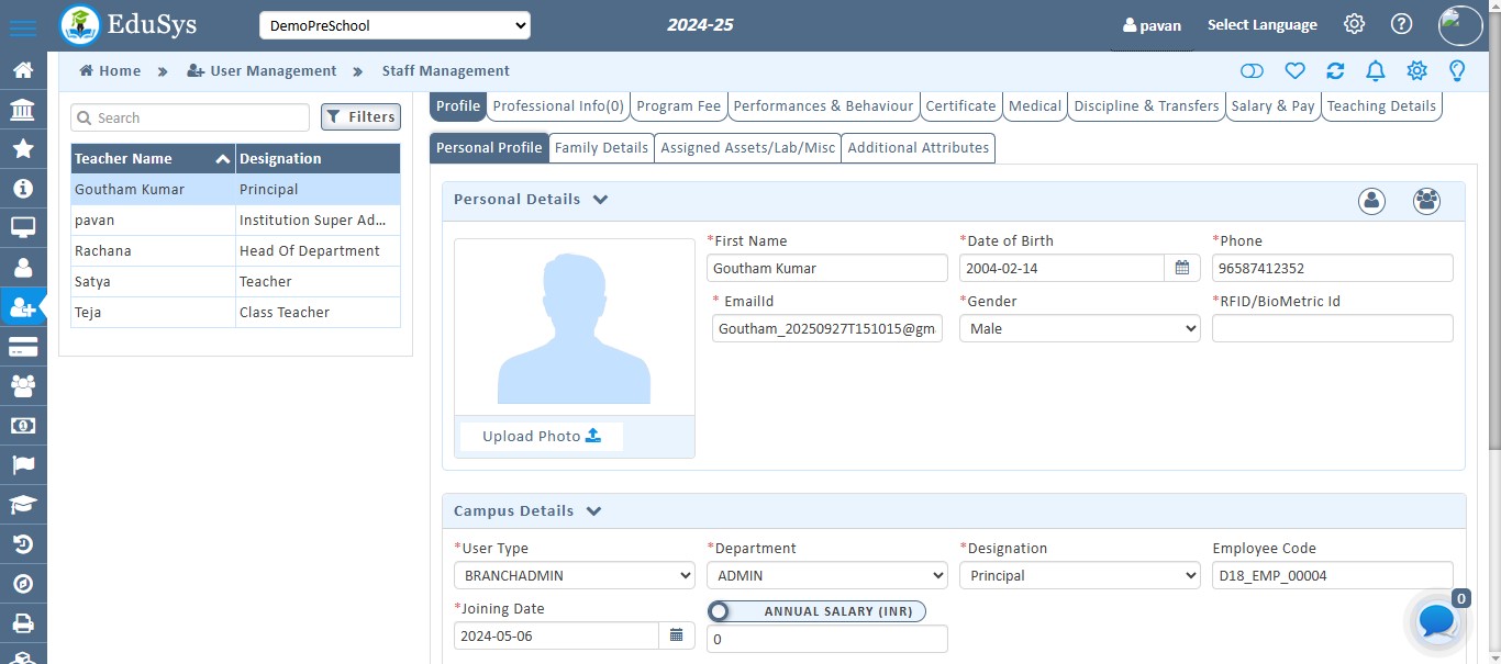 Pre-School Staff Record Management