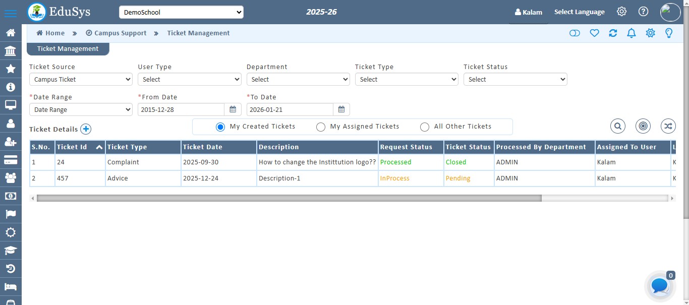 K12-School Ticket Management